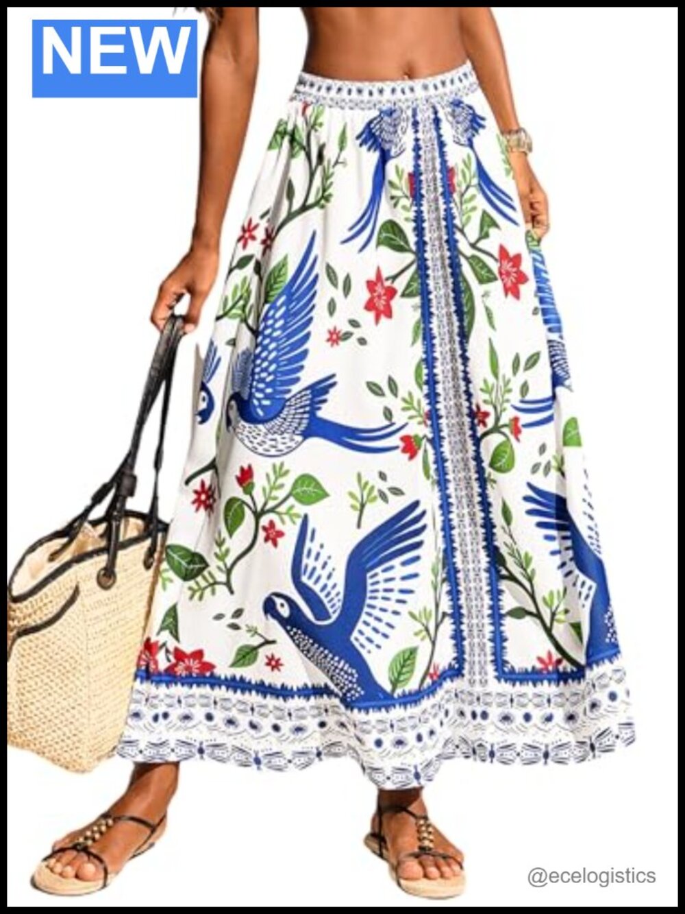 CUPSHE Women's Boho Floral Maxi Skirt High Waist Smocked Flowy